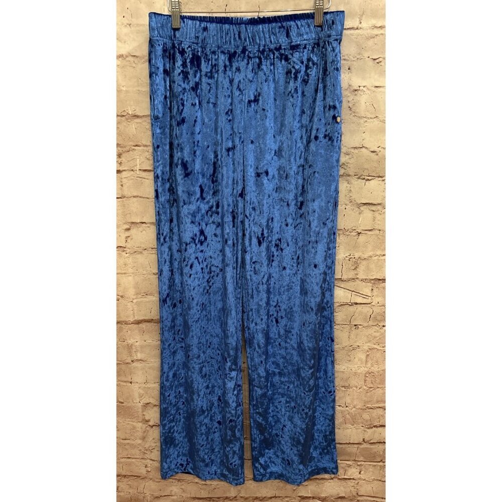 Fabletics Go-To Crushed Velour Wide Leg Pant Blue Celeste Womens Size L NEW